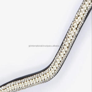 Meilleure vente en gros approvisionnement cristaux blancs perles forme de vague décorative cuir anglais noir rembourré cheval front bande - Product Image 3