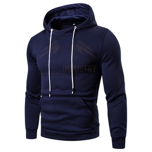 Sweat-shirt à capuche pour homme, bleu marine uni, décontracté, manches longues, avec poche kangourou et cordon de serrage - Product Image 1