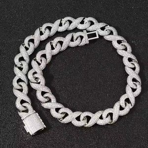 Collar de Plata 925 Chapado en Oro con Eslabones Cubanos de 16mm, 3 Filas, Diseño Infinito, con Moissanita VVS y Estilo Hip Hop - Product Image 1