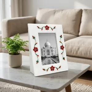 Stone Era SE-192 Luxury White Marble Photo <b>Frame</b> 8x6 Inch Carnelian Floral Handmade Decorative <b>Design</b> for Home Decor <b>Wall</b> Mount - Product Image 5