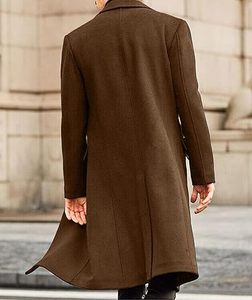Manteau long et élancé, coupe ajustée, style trench, respirant, grande taille, simple boutonnage, en laine, vente en gros - Product Image 4