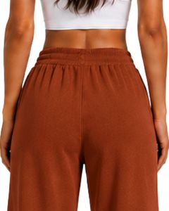 Women Rust Brown Wide Leg Sweatpants High Waist Loose Fit Casual <b>Fleece</b> <b>Jogger</b> Lounge Pants Streetwear Wear - Product Image 6