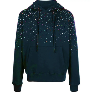 Sweat à capuche zippé en molleton de coton, coupe classique, style streetwear, avec logo en strass et effet délavé vintage, fabrication sur mesure - Product Image 4