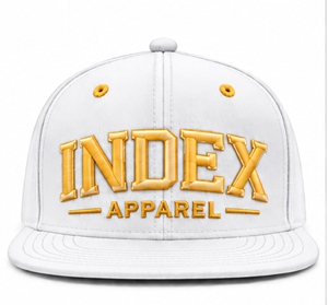 Gorra Snapback Blanca de 6 Paneles con Bordado de Letras Gold Index Apparel, Gorra de Hip Hop Unisex de Algodón - Product Image 1
