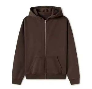 Men's <b>Brown</b> Hooded Zip-Up Sweatshirt Regular Fit Cotton French Terry Casual Autumn Wear - Product Image 1