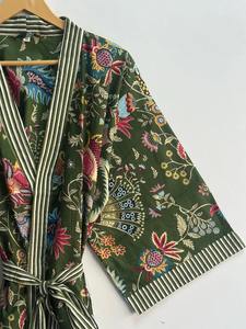 Kimono 100% coton, kimono kaftan, imprimé floral, vêtements de festival, robes pour femmes, peignoir, imprimé bloc, robe de demoiselle d'honneur - Product Image 4