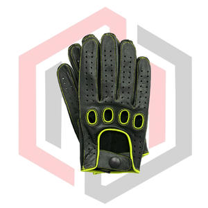 Gants de conduite en cuir noirs fluorescents antidérapants respirants antistatiques anti-coupure sans silicone pour conducteurs hommes femmes réglables - Product Image 1