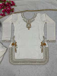 Conjunto de Traje Sharara de Seda Blanca de Lujo 2026, Kurti Bordado, Pantalones Anchos con Corte Acampanado, Dupatta, para Bodas Indias y Pakistaníes, Fiestas, Estilo Bollywood - Product Image 5