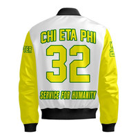 Blouson Bomber d'Hiver pour Homme Chi Eta Phi à Col Montant, avec Broderie et Impression de Lettres 'Service for Humanity', Logo Frontal, Style Décontracté