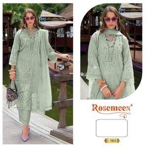 "Elegancia de invierno: juego Shalwar Kameez bordado de organza emparejado con fondo e interior de Santoon pesado y opaco" - Product Image 4