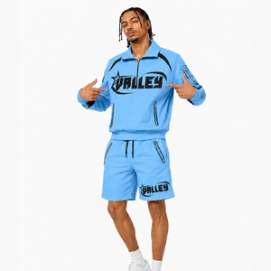 Trendy Custom Logo Polyester Breathable Spring Satin Lightweight Color Blocking Men Windbreaker Jacket and Shorts Set - Product Image 6