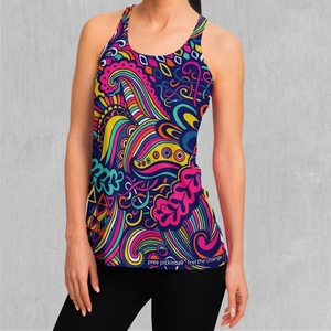 Custom Women's Pickleball Psychedelic doodle print athletic tank <b>top</b> racer back crew neck Relaxed Straight Silhouette sportswear - Product Image 1