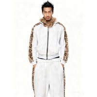 Ensemble de survêtement urbain d'hiver respirant 100 % coton imprimé vintage épais avec strass et capuche en fourrure, écologique, style streetwear