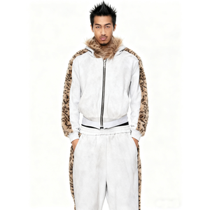 Breathable 100% Cotton Printed Tracksuit <b>Fur</b> Hooded Streetwear Set Winter Urban Fashion Oversized <b>Hoodie</b> Pants Outfit - Product Image 5
