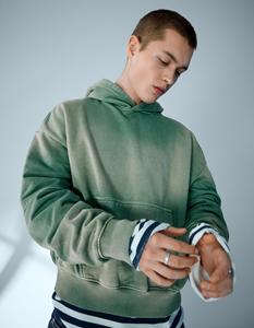 Sweat-shirt à capuche oversize pour homme, vert uni, en coton French Terry, décontracté, pour l'automne, avec poche, coupe classique, respirant, 300g - Product Image 6