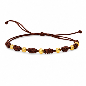 Bracelet en cordon noir plaqué or rhodié 14 carats, perles texturées, réglable, fait main, mignon, minimaliste, unisexe, à porter au quotidien - Product Image 6