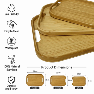 Classic Bamboo Serving Tray Metal Handle Eco-Friendly Polished Wood Plate for Coffee Tea Dessert <b>Breakfast</b> Parties-Laser Logo - Product Image 3
