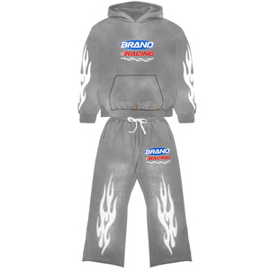 Premium Cotton ACID Wash Flared Tracksuit Sun Fade Silk Screen Printing Custom Logo Baggy Pant Sweat suit Two-piece Oversized - Product Image 2