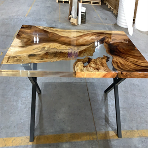 Latest Style <b>Walnut</b> Wood Kitchen Restaurant Clear River Epoxy Resin Slab Wooden Dining <b>Table</b> Home Decor - Product Image 1
