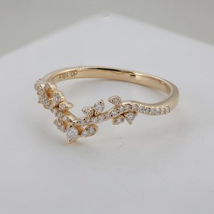 Plant Branch Lab Grown Round Cut Diamond Stacking Band <b>Ring</b> for Women's 14K Solid Gold Wedding Surprise Gift for Bridle Charms - Product Image 6