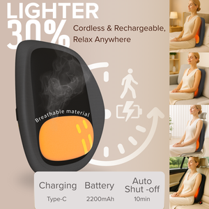 Knead Massager Back Massager Lumbar Cushion with 2000mAh <b>Battery</b> 1.6kg Lightweight Timing Control - Product Image 4