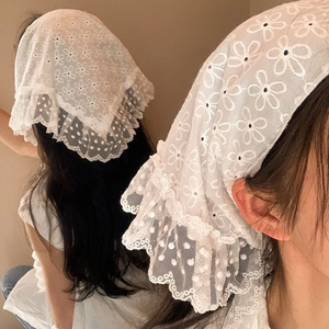 Pañuelo triangular de encaje Y2K, pañuelo para el cuello con bordado floral, pañuelo para el cabello de ganchillo, bandanas para mujeres y niñas, pañuelo de encaje. - Product Image 2