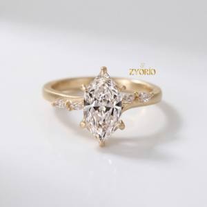 Bague de fiançailles en diamant de laboratoire taille marquise, sertissage pont tendance, plaqué or rose 14K, pour femme, idéale pour mariage et soirée - Product Image 4