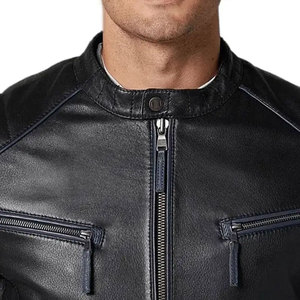 Veste en cuir noir de motard de qualité supérieure fabriquée au Pakistan, design 2026, entièrement personnalisable, en cuir véritable pour hommes - Product Image 5