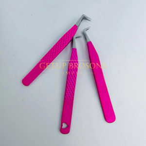 Pince à épiler pour extensions de cils de qualité supérieure, 90 degrés, revêtement rose vif, pince à épiler professionnelle pour cils, outils de beauté, usage en salon - Product Image 1