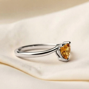 Rhaya Jewels Trendy Elegant Rhodium Plated 925 Sterling Silver Heart Cut <b>Citrine</b> Gemstone Solitaire Women's Engagement <b>Ring</b> - Product Image 2