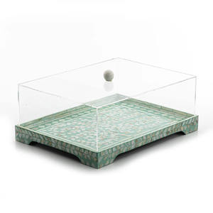 Support à gâteau en nacre, vente en gros directe d'usine, plateau en bois bleu recouvert d'acrylique, magnifique présentoir à pâtisserie et à nourriture - Product Image 1