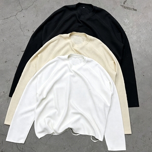 T-shirt à manches longues pour homme, coupe classique, col rond, tricot gaufré, respirant, couleur unie, décontracté, manches raglan, 100% coton - Product Image 3