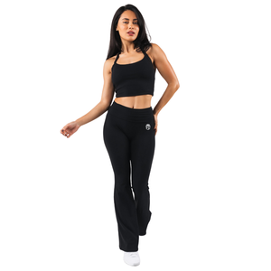 กางเกงเลกกิ้งเอวสูงทรงขาบานสีดำ ยืดหยุ่นได้ เหมาะสำหรับโยคะ ออกกำลังกาย ฟิตเนส กระชับหน้าท้อง ใส่สบาย ทรงสวย - Product Image 2