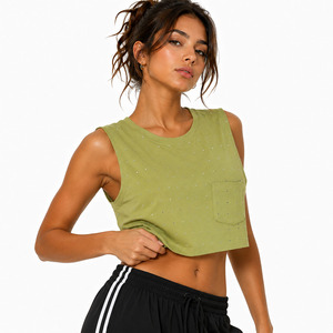Customized Logo Summer Ladies Rhinestone Sleeveless Crop <b>Top</b> Cotton Streetwear Tank OEM Fashion Sparkly Wholesale Women's Shirts - Product Image 6