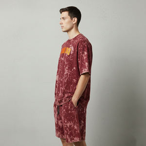 Ensemble T-shirt et short en coton tie-dye pour homme, col rond, coupe classique, décontracté d'été, respirant, taille à cordon de serrage, logo avant, streetwear - Product Image 5
