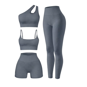 Conjunto de Yoga de 3 Piezas para Mujer, Cuello Cuadrado, Tirantes Finos, Leggings de Cintura Alta, Ropa Deportiva Sólida sin Costuras - Product Image 3