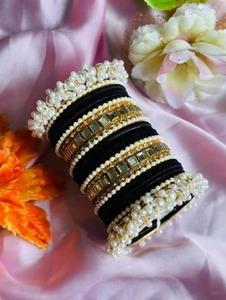 Glamorous Designer Velvet Floral Bangles for Girls and Women Soft 3D Embellished Wedding Bangle - Product Image 2