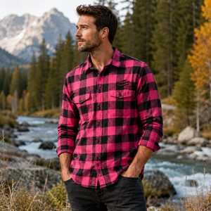 Custom Men's Long Sleeve <b>Plaid</b> Flannel <b>Shirt</b> Regular Fit Casual 100% Cotton Autumn Woven Fabric Heat-Transfer Printed - Product Image 3