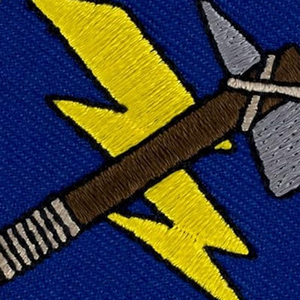Custom Embroidered Circular Patch with Yellow Arrow and Spear Design <b>Sew</b>-On Fabric Badge Cut Style Iron-On Garment Use - Product Image 6