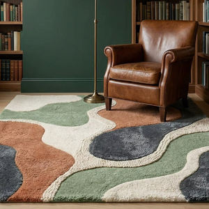 Contemporary Wool Handtufted Carpet Anti Slip Cotton Backing Geometric Pattern <b>Thick</b> Pile Medium Pile Height Commercial Home Use - Product Image 1
