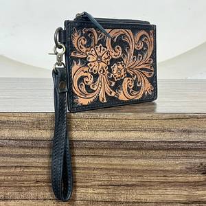 2026 New Genuine Tooled Leather Mini Floral Design Women Wristlet <b>Wallet</b> Zipper Pouch ATM Credit <b>Card</b> <b>Holder</b> For Shopping - Product Image 2