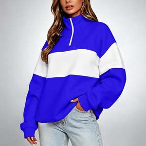 Sudadera OEM al por mayor para mujer, con bloques de color, media cremallera, manga larga, cuello alto, holgada, oversize, 280 GSM, 100% algodón - Product Image 4