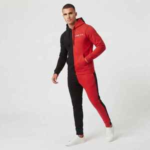 Conjunto Deportivo para Hombre con Capucha y Bloques de Color, Manga Larga, Informal, Rojo y Negro, Sudadera y Pantalones de Algodón, Logotipo Frontal, Cierre con Cordón - Product Image 5
