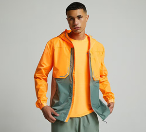 Men's Hooded <b>Windbreaker</b> Set Color Blocking Zipper Closure Waterproof Sporty Outdoor Wear Spring Polyester Material - Product Image 2