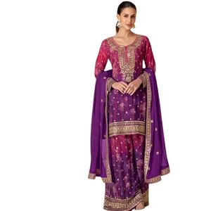 Sumérjase en la elegancia real con tela de seda Chinon pura con traje Salwar de tres piezas ligero con estampado digital al por mayor - Product Image 1