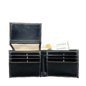 Black Genuine Leather Men Bifold Wallet Handmade Contrast Stitching Flap ID Window Multi Card Slots <b>Billfold</b> Short Purse Gift - Product Image 6
