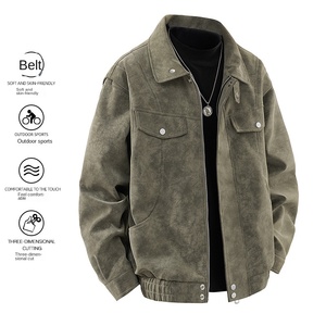 Veste en cuir PU pour homme, manches longues, effet délavé, coupe-vent, style automne - Product Image 5