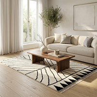 Ivory Palm Vein Black White Modern Shag Rug Solid Textured Weave Medium Pile Wool Non-Slip Eco-Friendly Thick Area Carpet