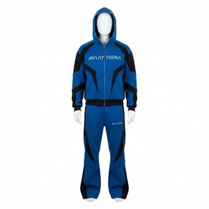 Mens Blue <b>Black</b> Color Block Tracksuit Set <b>Zip</b> Up <b>Hoodie</b> Jacket Flared Pants Custom Streetwear Sportswear - Product Image 3