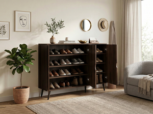 Mueble Zapatero Moderno de Madera con 4 Puertas, Gran Capacidad, para Entrada o Pasillo, Madera de Nogal Columbia SC313, Venta al Por Mayor - Product Image 2